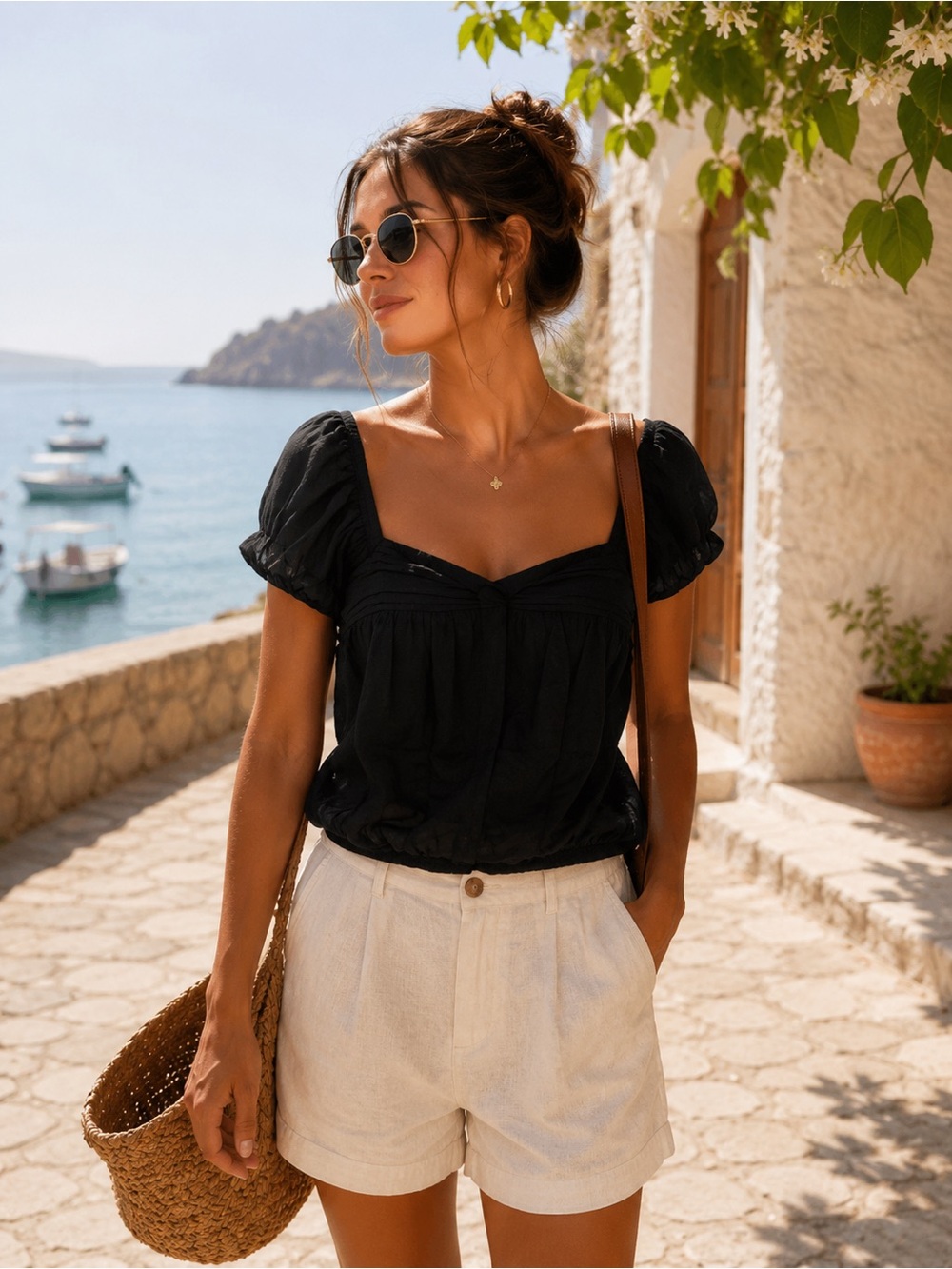 Old Navy Black Puff-Sleeve Tank Top